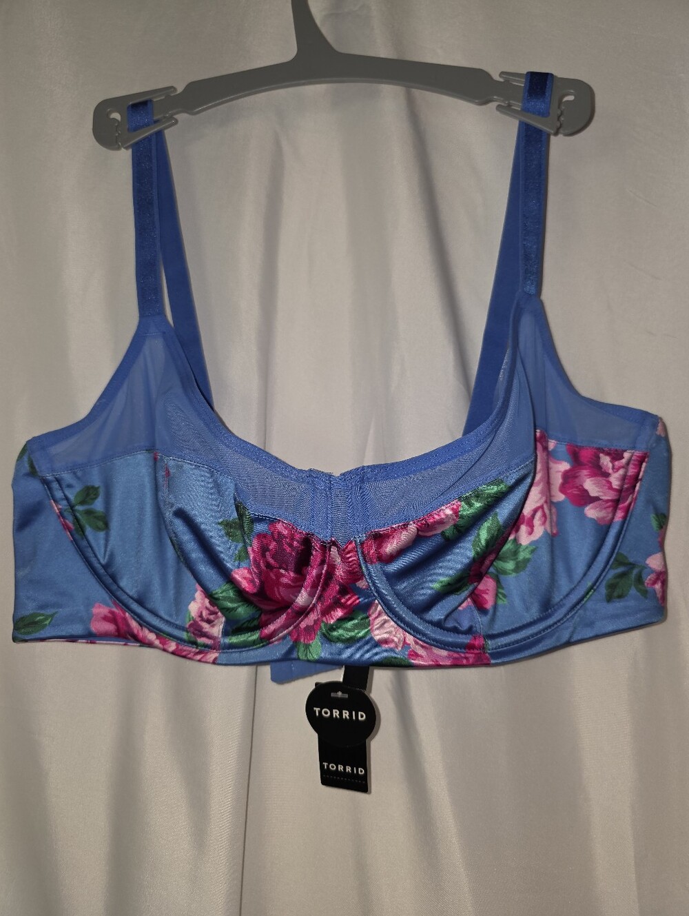 🔥 NWT Torrid Shine Collection Unlined Balconette Bra Blue Rose Floral 40C